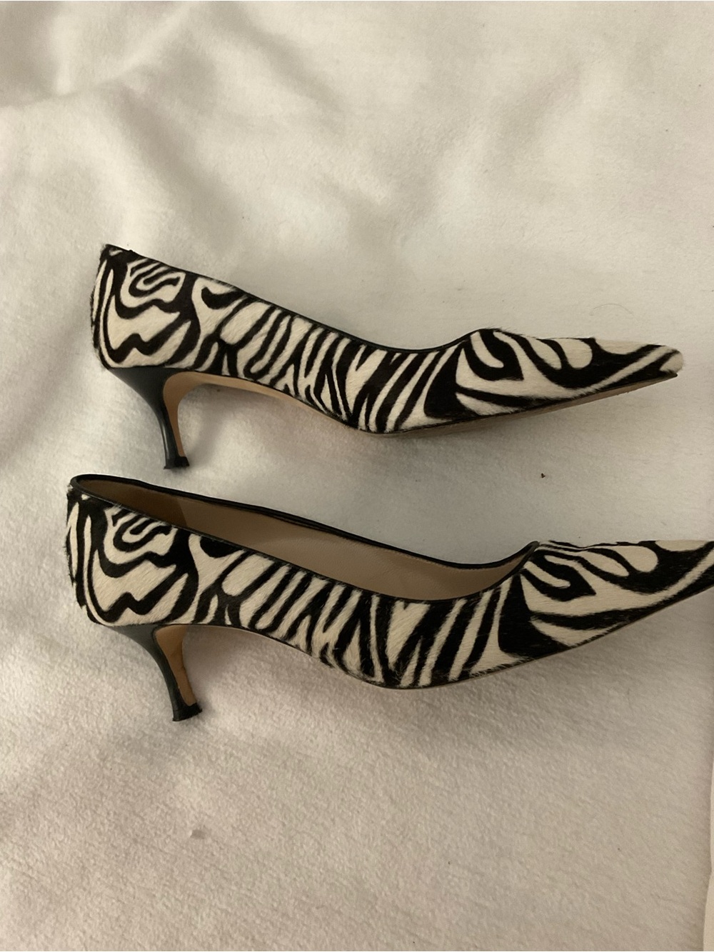Manolo Blahnik Zebra-Print Pointed Toe Kitten Heels - Black & White